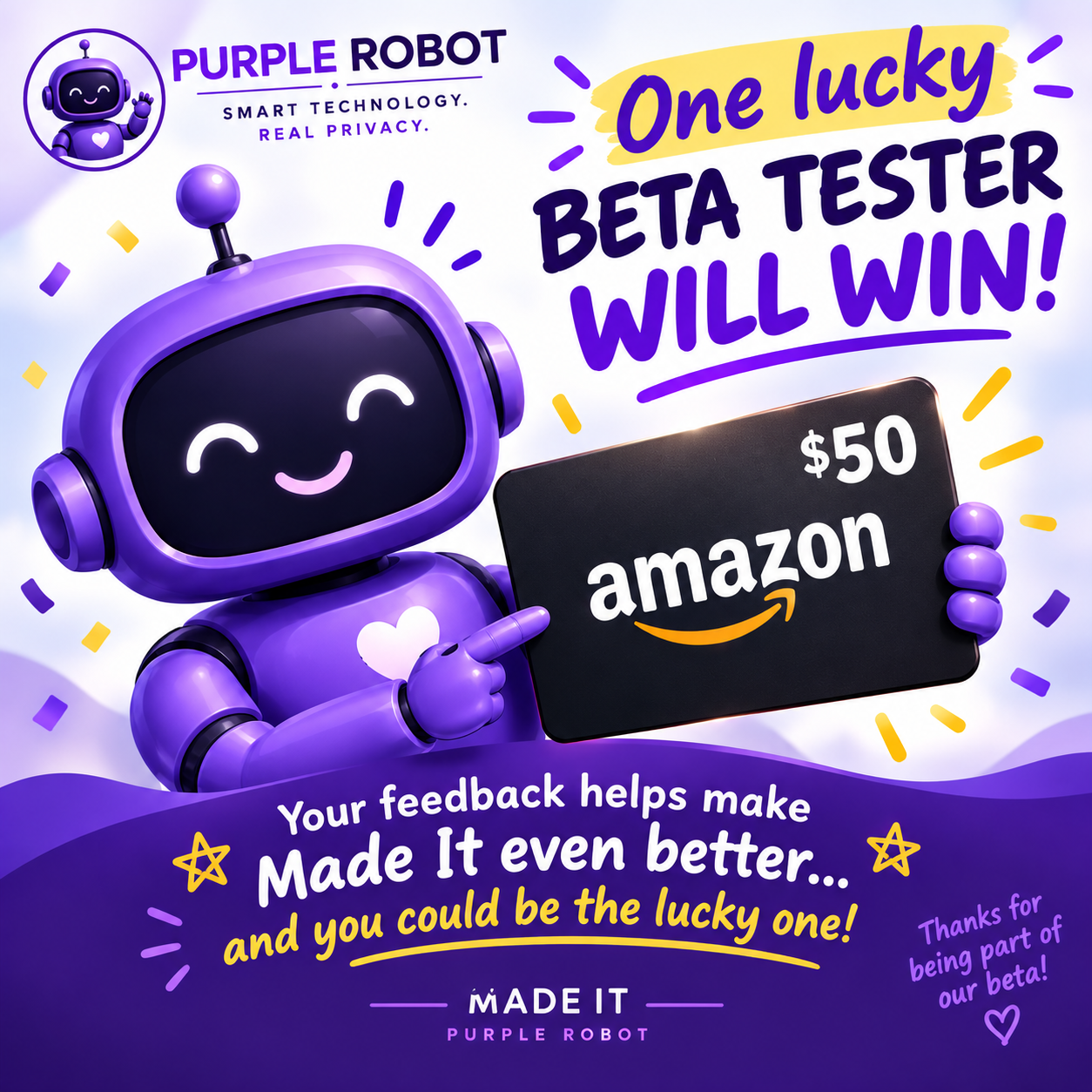 One lucky beta tester wins a $50 Amazon gift card